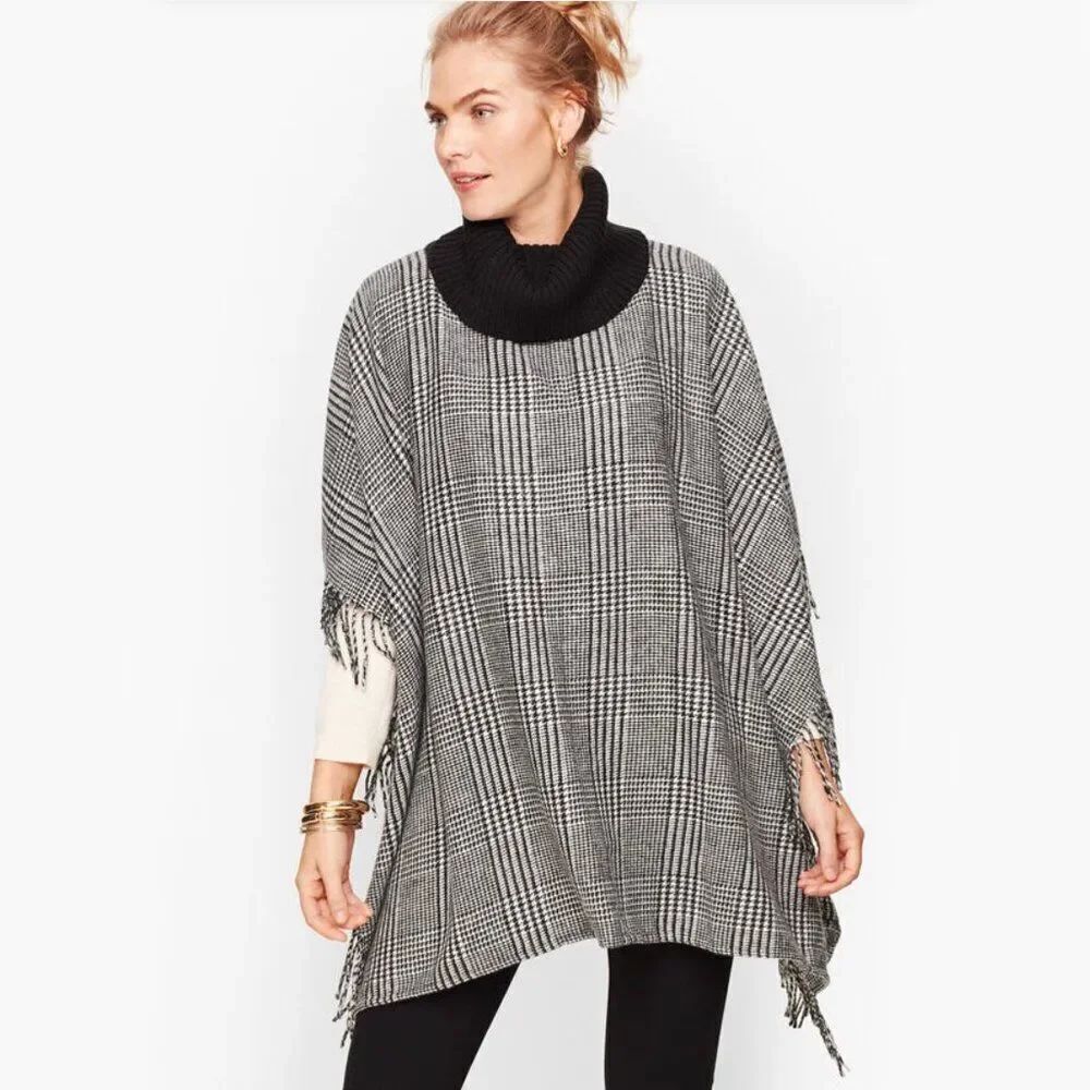 TALBOTS Ribbed Knit Poncho with Cowl Neck Size XS